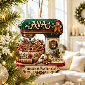 Personalized Christmas Baker Acrylic Ornament – Gingerbread Mixer Holiday Keepsake | Kitchen Decor 2026