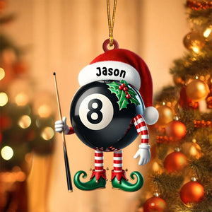 Billiard Santa Ball Christmas Ornament, Personalized Ornament