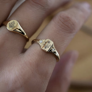 Personalized Birth flower gold ring, Statement flower rings for women, Minimalist ring