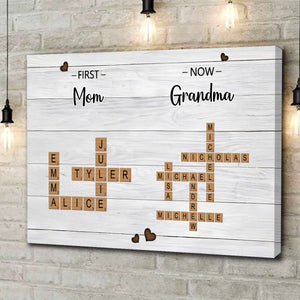 First Mom Now Grandma Crossword Puzzle Art Personalized Canvas Poster