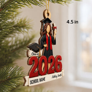 "Class Of 2026" Graduate Senior – Personalized Wooden Ornament | Graduation Gift For Him & Her