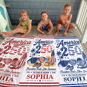 Personalized "Freedom Feels Like Summer" Beach Towel – Family Gift