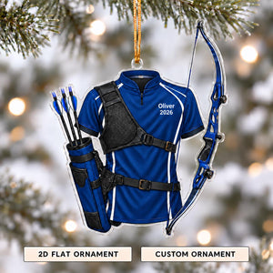 Personalized Archery Christmas Ornament 2026 – Custom Name Recurve Bow & Jersey Acrylic Keepsake | Gift For Him
