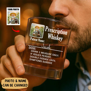 Your Prescription To Relax - Personalized Photo Whiskey Glass Gift For Dad, Grandpa