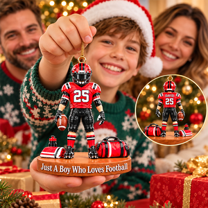 Just A Boy Who Loves Football – Personalized Christmas Ornament | Custom Name, Jersey Number & Uniform Colors | Gift For Football Players