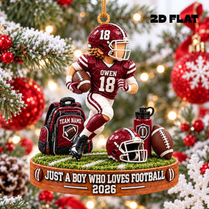 Personalized "Just A Boy Who Loves Football" Ornament – Custom Player Name & Number Christmas Keepsake Gift For Football Lovers
