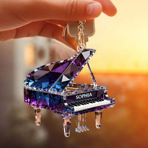Personalized Piano Crystal Effect Acrylic Keychain, Pianist Gift, Piano Music Theme