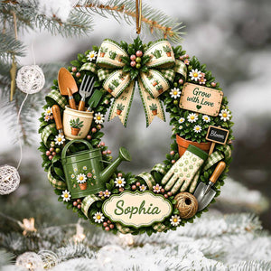 "Grow With Love" β Personalized Gardening Acrylic Hanging Ornament | Gift For Gardeners