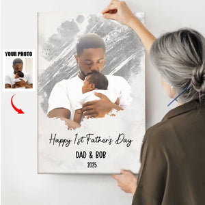 Happy 1st Father's Day - Watercolor Style Personalized Photo Poster/Canvas