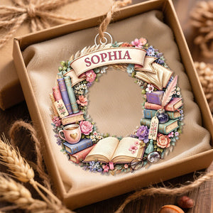 "Reading Is A Journey" β Personalized Christmas Wreath Acrylic Hanging Ornament | Gift For Book Lovers