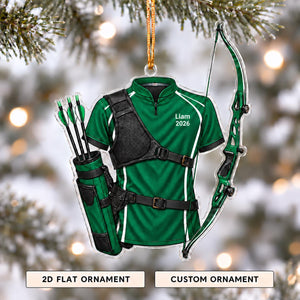Personalized Archery Christmas Ornament 2026 – Custom Name Recurve Bow & Jersey Acrylic Keepsake | Gift For Him