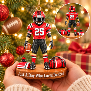 Just A Boy Who Loves Football – Personalized Christmas Ornament | Custom Name, Jersey Number & Uniform Colors | Gift For Football Players