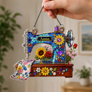 Meaningful Gift For Sewing Lovers – Personalized Floral Sewing Machine Acrylic Suncatcher