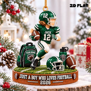 Personalized "Just A Boy Who Loves Football" Ornament – Custom Player Name & Number Christmas Keepsake Gift For Football Lovers