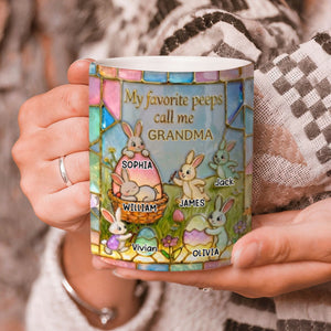Easter Grandma's Cute Bunnies Coffee Mug, Personalized Gifts For Grandma & Mom