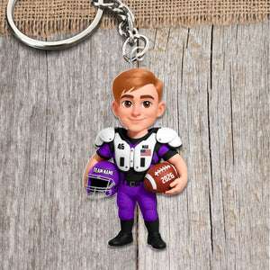 Proud American Football Player - Personalized Acrylic Keychain - Gift For Football Lovers, Grandson, Son, Husband