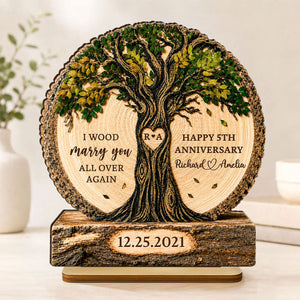 "I Wood Marry You" – Couple Tree Personalized Wooden Plaque | Gift For Couples