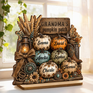 Personalized "Western Leopard Pumpkin Patch" Wooden Plaque β Fall Halloween Decor For Grandma