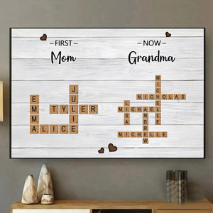 First Mom Now Grandma Crossword Puzzle Art Personalized Canvas Poster