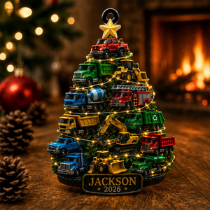Custom Truck Kid Christmas Ornament – Personalized Name Construction Truck Decor | Gift For Child
