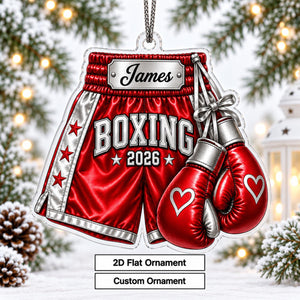 Personalized Boxing Gloves & Shorts Christmas Ornament 2026 β Custom Name Acrylic Keepsake | Gift For Boxers & Coaches