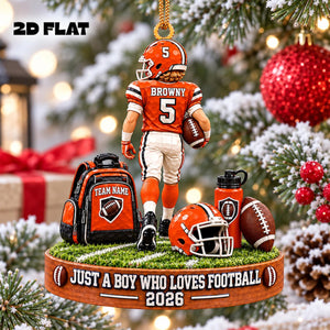 Personalized Football Player Name Acrylic Ornament – Custom "Just A Boy Who Loves Football" Keepsake Gift For Football Lovers