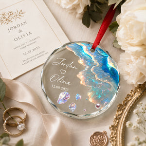 Personalized "Ocean Wave" Glass Ornament β Mermaid Tail Keepsake For Engagement & Wedding Gift
