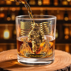 Personalized Firefighter & American Flag Whiskey Glass – "Celebrate Our Heroes" | Gift For Firefighters
