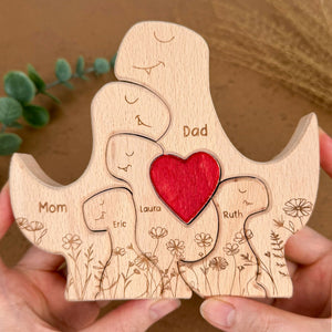 Personalized Dinosaur Family Wooden Puzzle – Father's Day Gift For Dad