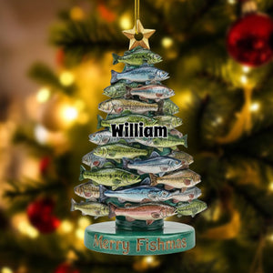 Merry Fishmas Christmas Personalized Name Acrylic Ornament