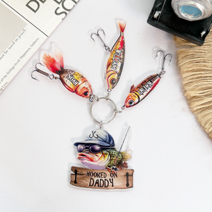 Hooked On Dad, Grandpa, Papa - Personalized Acrylic Keychain