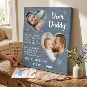 Happy First Fathers Day Personalized Canvas, Custom Picture Gift for New Dad, 1st Father’s Day Gift from Baby, First Time Dad Gifts