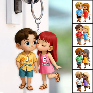 Cute Cartoon Couple Summer Vibe Personalized Acrylic Keychain