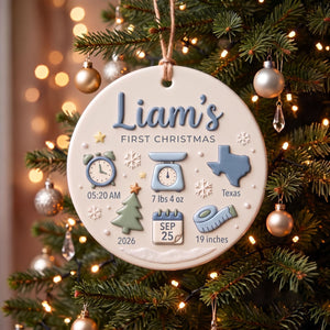 Baby's First Christmas-Personalized Birth Stats Ceramic Ornament Custom Newborn Keepsake Gift