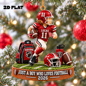 Personalized "Just A Boy Who Loves Football" Ornament – Custom Player Name & Number Christmas Keepsake Gift For Football Lovers
