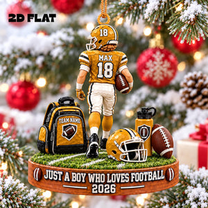 Personalized Football Player Name Acrylic Ornament – Custom "Just A Boy Who Loves Football" Keepsake Gift For Football Lovers