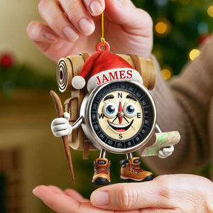 Custom Name Hiking Gift,Personalized Hiking Lover Compass Christmas Ornament