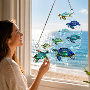 Personalized Sea Turtle Family Suncatcher – Summer Window Decoration