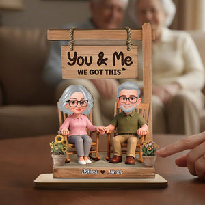 3D Effect Old Couple Sitting On Rocking Chair - Personalized 2-Layered Wooden Plaque - Anniversary, Valentine's Day Gift For Him, Gift For Her