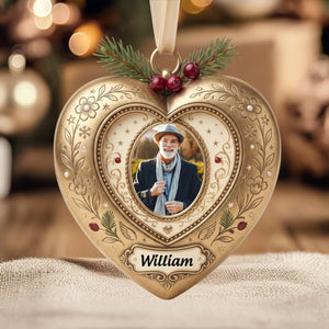 Personalized Vintage Heart-Shaped Christmas Memorial Ornament Custom Photo