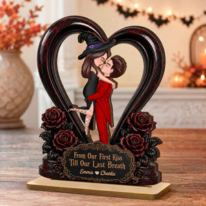 "From Our First Kiss To Our Last Breath" β Halloween Couple Wooden Plaque | Personalized Keepsake For Him & Her