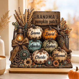 Personalized "Western Leopard Pumpkin Patch" Wooden Plaque β Fall Halloween Decor For Grandma