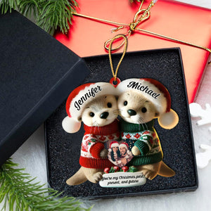 Custom Name & Photo Christmas Otter Couple Personalized Ornament