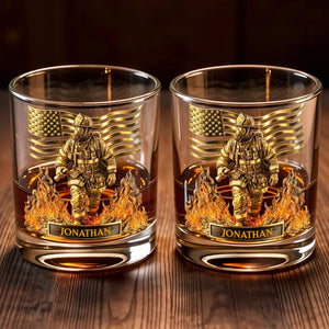Personalized Firefighter & American Flag Whiskey Glass – "Celebrate Our Heroes" | Gift For Firefighters