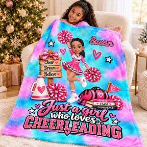 Just A Girl Who Loves Cheerleading – Personalized Fleece Blanket | Custom Name Christmas Gift For Daughters, Granddaughters & Cheerleaders