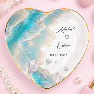 Personalized Ceramic Jewelry Dish β "Our Love Is Like The Ocean Waves" Design | A Romantic Keepsake Gift For Couples