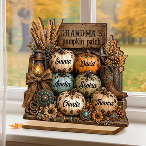Personalized "Western Leopard Pumpkin Patch" Wooden Plaque β Fall Halloween Decor For Grandma