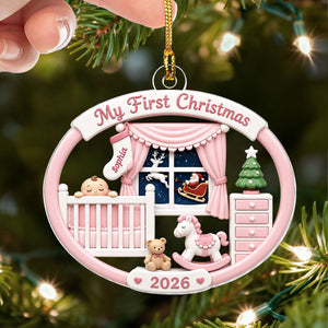 Personalized Baby's 1st Christmas 2026 Ornament β Light Pink & Blue Design | Newborn Keepsake For New Parents