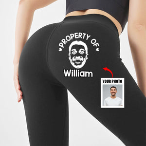 Custom Photo Property Of Me, Handle Like A Queen - Personalized Custom Women Leggings - Gift For Wife, Anniversary