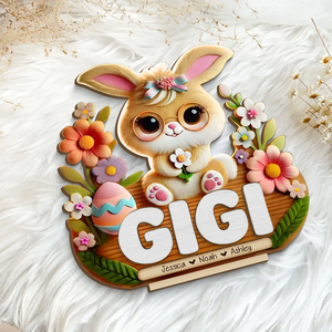 Mom Grandma's Easter Magic With Cute Bunny Engraved Standing Wooden Plaque, Heartfelt Personalized Mother's Day Gift